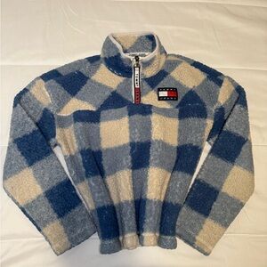Tommy Hilfiger Blue and Cream Checkered Men's Sweater